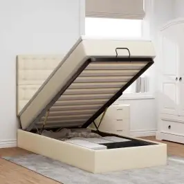 Osmaņu Gultas Rāmis Ar Matrača Krēma 90X190 Cm Audums Vidaxl Osmaņu Gultas Rāmis Ar Matrača Krēma 90X190 Cm Audums Vidaxl