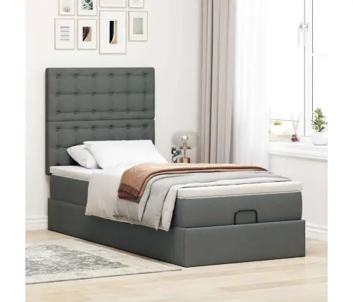 Osmaņu Gultas Rāmis Ar Matrača Tumši Pelēks 90X200 Cm Audums Vidaxl