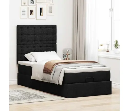 Osmanų Lova Su Čiužiniu, Juodas, 100X200cm Audinys