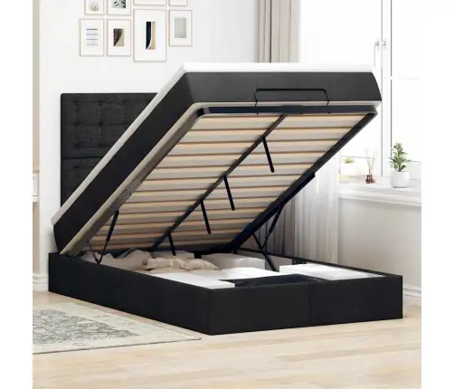 Osmaņu Gultas Rāmis Ar Matrača Melns 120X190 Cm Audums Vidaxl