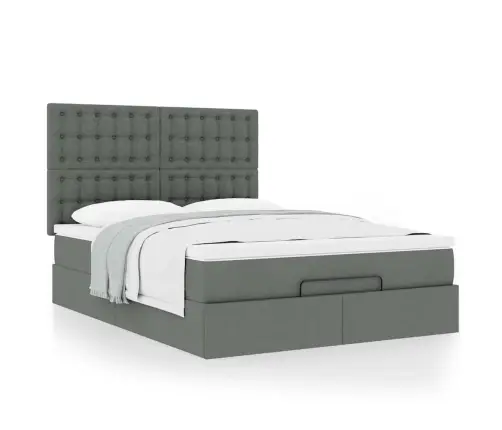 Osmaņu Gulta Ar Matraci, Tumši Pelēks, 140X190Cm, Audums Vidaxl