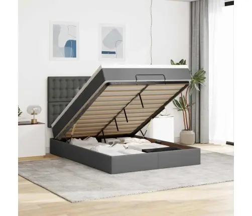 Osmaņu Gulta Ar Matraci, Tumši Pelēks, 140X190Cm, Audums Vidaxl