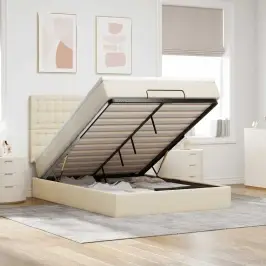 Ottomani Voodi Madratsiga, Kreemjas, 140X190cm Kangas