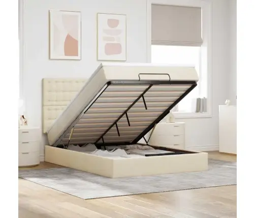 Ottomani Voodi Madratsiga, Kreemjas, 140X190cm Kangas