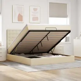 Ottomani Voodi Madratsiga, Kreemjas, 160X200 cm Kangas