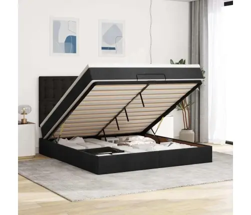 Ottomani Voodi Madratsiga, Must, 180X200 cm Kangas