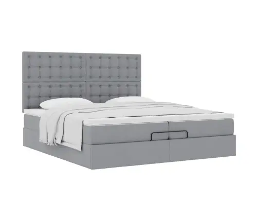 Osmaņu Gultas Rāmis Ar Matračiem Gaiši Pelēks 200X200Cm Audums Vidaxl