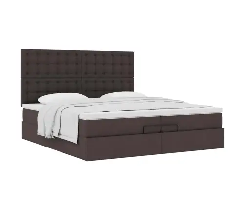 Osmaņu Gultas Rāmis Ar Matračiem Tumši Brūns 200X200Cm Audums Vidaxl