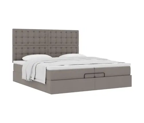 Osmaņu Gultas Rāmis Ar Matračiem Pelēkbrūns 200X200Cm Audums Vidaxl