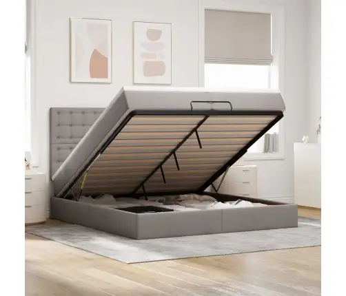 Osmaņu Gultas Rāmis Ar Matračiem Pelēkbrūns 200X200Cm Audums Vidaxl