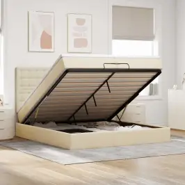 Osmanų Lovos Rėmas Su Čiužiniais, Kreminis, 200X200cm Audinys