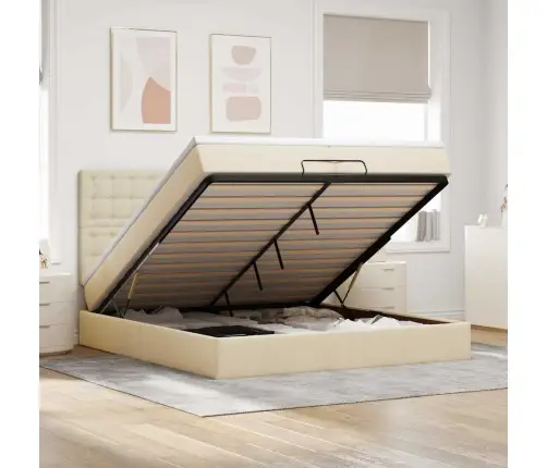 Osmanų Lovos Rėmas Su Čiužiniais, Kreminis, 200X200cm Audinys