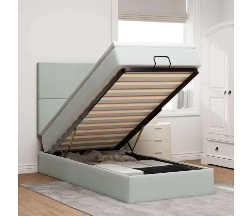 Ottomani Voodiraam Madratsitega, Helehall, 80X200 cm Samet