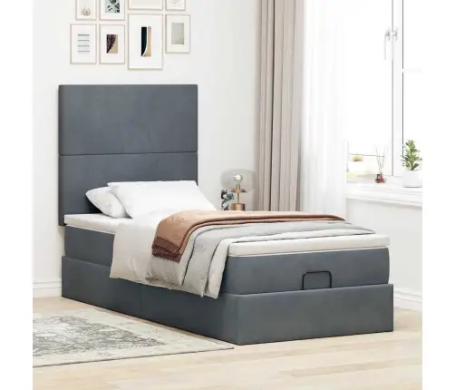 Ottomani Voodiraam Madratsitega, Tumehall, 90X190 cm Samet