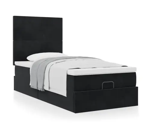 Ottomani Voodiraam Madratsitega, Must, 90X190 cm Samet