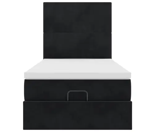 Ottomani Voodiraam Madratsitega, Must, 90X200 cm Samet