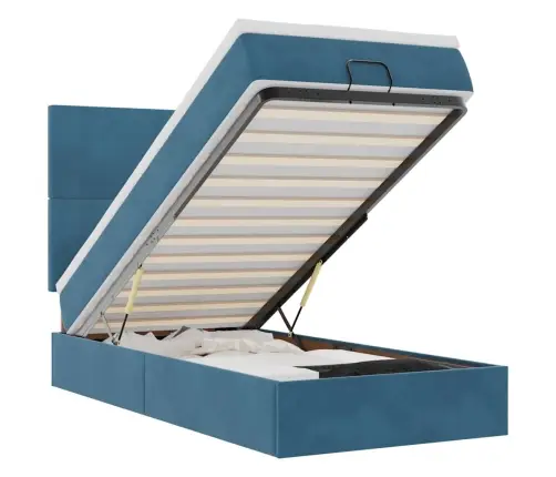 Osmanų Lovos Rėmas Su Čiužiniais, Mėlynas, 90X200cm Aksomas