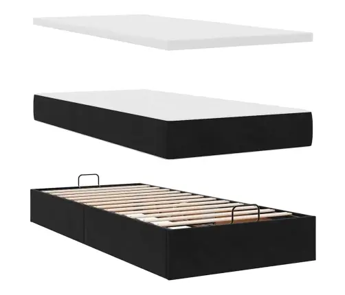 Ottomani Voodiraam Madratsitega, Must, 100X200cm Samet