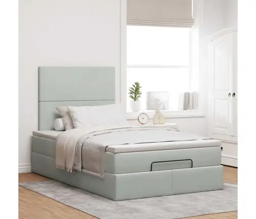 Ottomani Voodiraam Madratsitega, Helehall, 120X190 cm Samet