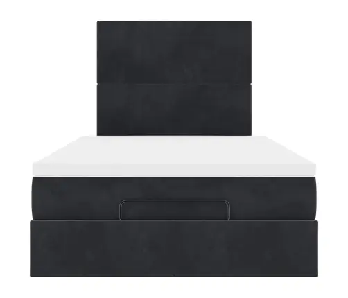 Osmanų Lovos Rėmas Su Čiužiniais, Juodas, 120X190 cm Aksomas