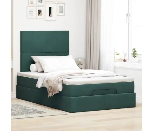 Osmaņu Gultas Rāmis Ar Matračiem Tumši Zaļš 120X190Cm Samts Vidaxl