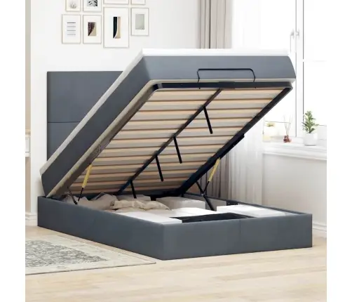 Ottomani Voodiraam Madratsitega, Tumehall, 120X200 cm Samet