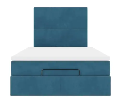 Osmanų Lovos Rėmas Su Čiužiniais, Mėlynas, 120X200cm Aksomas