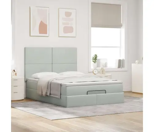 Osmaņu Gulta Ar Matračiem, Gaiši Pelēks, 140X190 Cm, Samts Vidaxl