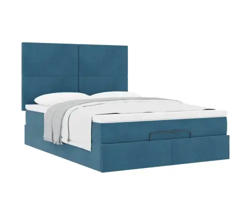 Osmaņu Gulta Ar Matračiem, Tumši Zils, 140X190Cm, Samts Vidaxl