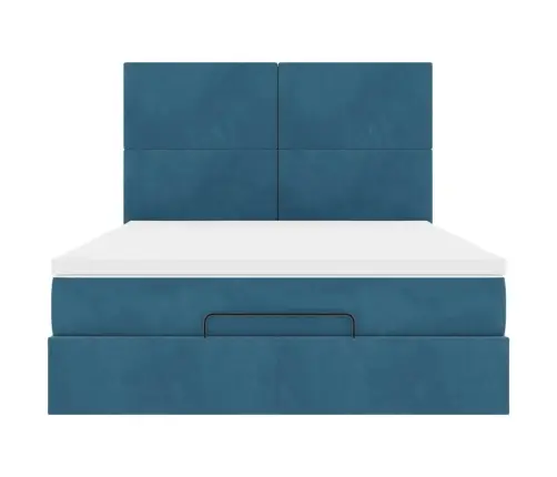 Osmaņu Gulta Ar Matračiem, Tumši Zils, 140X190Cm, Samts Vidaxl