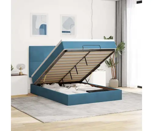 Osmaņu Gulta Ar Matračiem, Tumši Zils, 140X190Cm, Samts Vidaxl