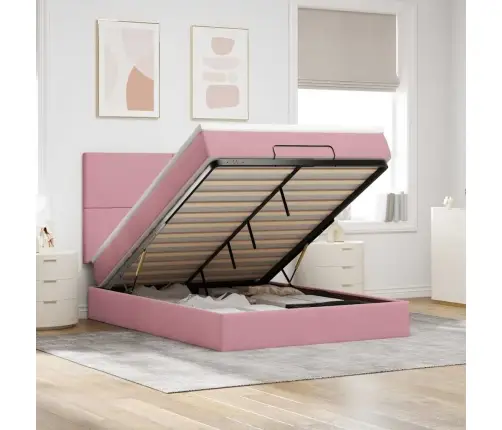 Osmanų Lova Su Čiužiniais Rožinis 140X190Cm Velvet