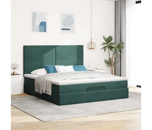 Osmaņu Gultas Rāmis Ar Matračiem Tumši Zaļš 160X200Cm Audums Vidaxl