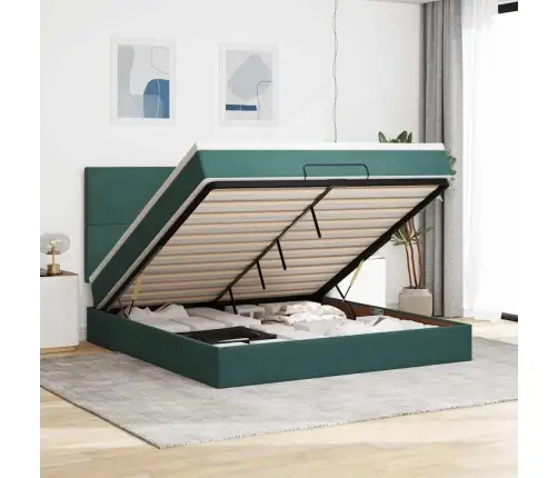 Osmaņu Gultas Rāmis Ar Matračiem Tumši Zaļš 160X200Cm Audums Vidaxl