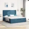 Osmaņu Gultas Rāmis Ar Matračiem Tumši Zils 160X200Cm Audums Vidaxl