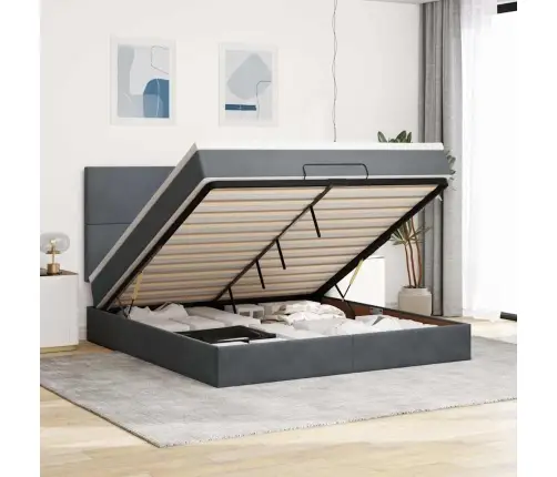 Osmanų Lovos Rėmas Su Čiužiniais, Pilkas, 180X200cm Aksomas