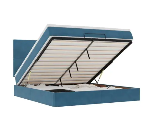 Osmanų Lovos Rėmas Su Čiužiniais, Mėlynas, 180X200cm Aksomas