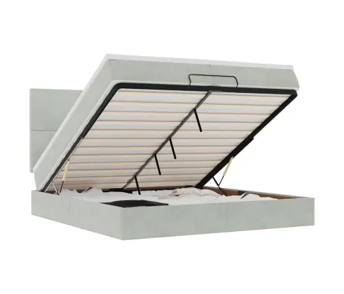 Ottomani Voodiraam Madratsitega, Helehall, 200X200 cm Samet