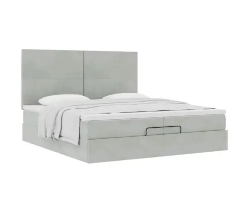 Ottomani Voodiraam Madratsitega, Helehall, 200X200 cm Samet