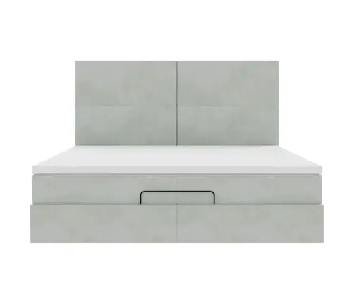 Ottomani Voodiraam Madratsitega, Helehall, 200X200 cm Samet