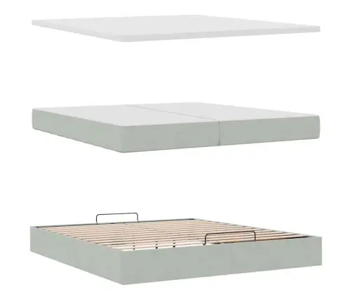 Ottomani Voodiraam Madratsitega, Helehall, 200X200 cm Samet