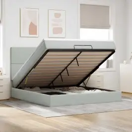 Ottomani Voodiraam Madratsitega, Helehall, 200X200 cm Samet