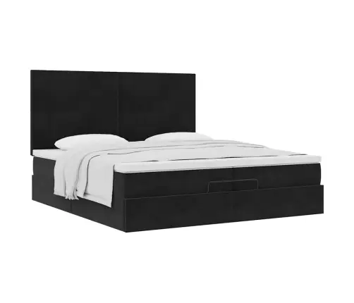 Ottomani Voodiraam Madratsitega, Must, 200X200 cm Samet