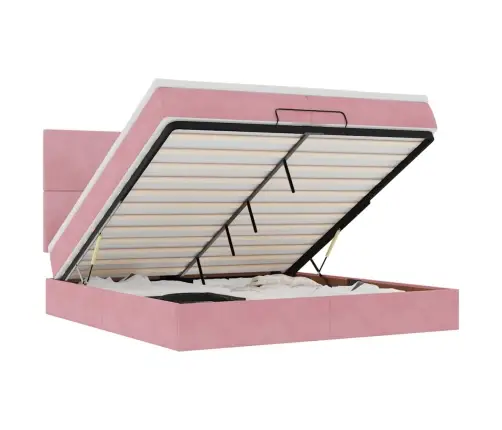 Ottomani Voodiraam Madratsitega, Roosa, 200X200 cm Samet