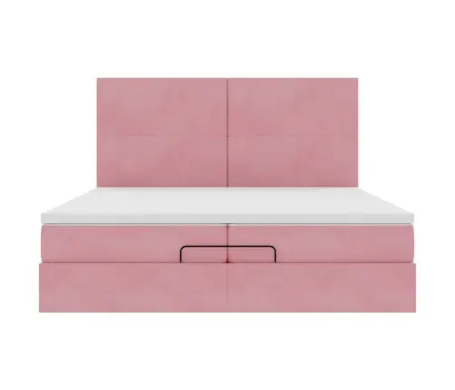 Ottomani Voodiraam Madratsitega, Roosa, 200X200 cm Samet