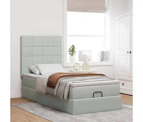 Ottomani Voodiraam Madratsitega, Helehall, 80X200 cm Samet