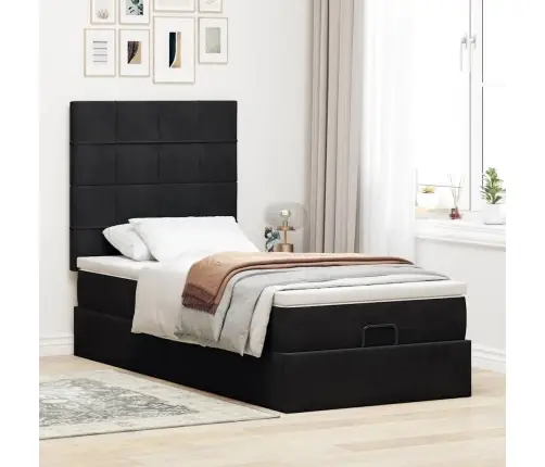 Osmaņu Gultas Rāmis Ar Matračiem Melns 80X200 Cm Samts Vidaxl