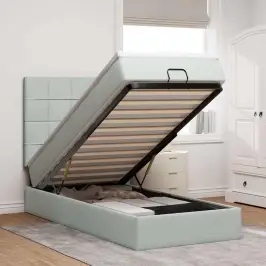 Ottomani Voodiraam Madratsitega, Helehall, 90X190 cm Samet