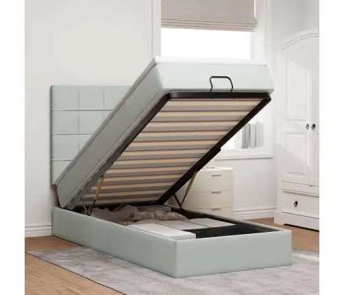 Ottomani Voodiraam Madratsitega, Helehall, 90X190 cm Samet