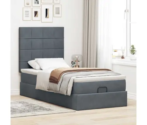 Osmaņu Gultas Rāmis Ar Matračiem Tumši Pelēks 90X200Cm Samts Vidaxl